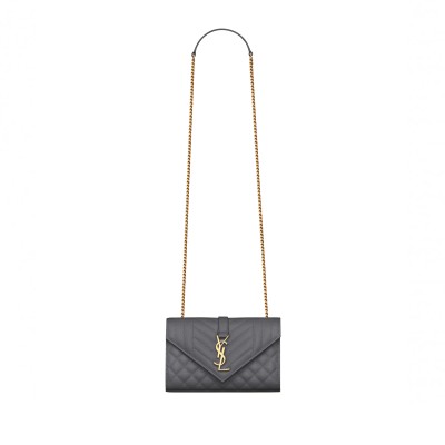 YSL ENVELOPE SMALL BAG IN MIX MATELASSÉ GRAIN DE POUDRE EMBOSSED LEATHER 600195BOW971112 (21*13*6cm)